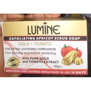 Lumine 3 Pieces Exfoliating Apricot Scrub Soap Gold+Tomato For Extra Lightening Complexion Fast Glowing And Instant Whiten(Lumine)