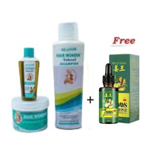El-glittas Advanced Hair Growth, Repair & Moisture Solution! HAIR WONDER 3-In-1 Combo (Shampoo, Oil, Cream) + Free 7 Days Ginger Germinal Oil (30ml)