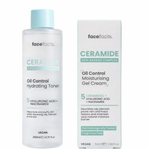 Face Facts Ceramide Oil Control Skincare Set – Hydrating Toner (200ml) + Moisturising Gel Cream (50ml)