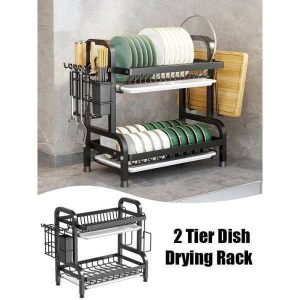 Multifunctional Dish Drying Bowl Rack, Compact Kitchen Drainer ( black)
