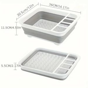 Collapsible Foldable Dish Drainer Rack with Cutlery Holder – Multifunction Portable Dinnerware Organizer, Space Saving Kitchen Storage Tray