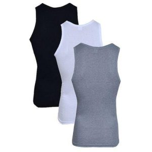 Superior Quality 3-in-1 Pack Men’s Cotton Singlets – Multicolour (Black, White & Grey) (xxl)