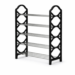 5-Tier Portable Shoe Rack Organizer – Space Saving Metal Rod & Plastic Frame Storage Shelf