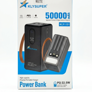 KLY SUPER 50000mAh Super Fast Charging Power Bank - PD 22.5W - Built-in Cables & Digital Display - KLY-131